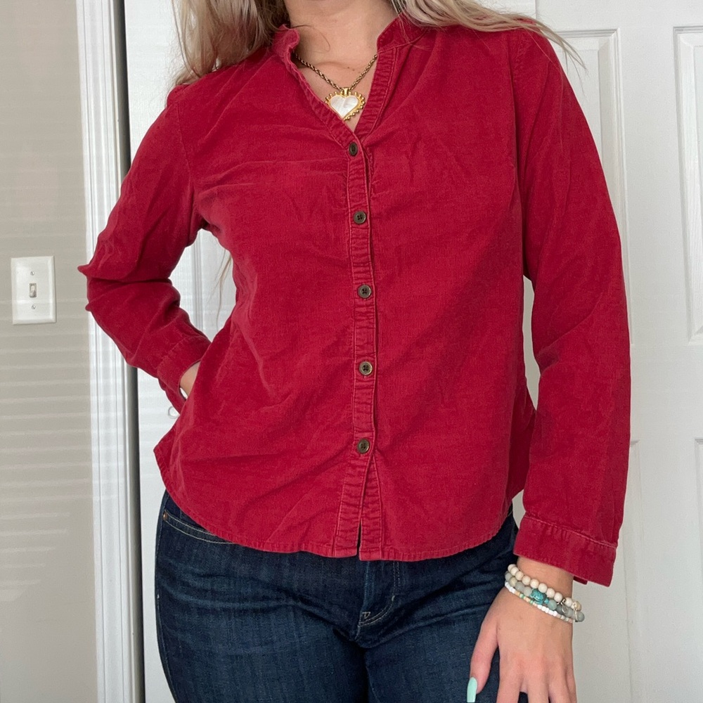 Red Corduroy Button Down Shacket - image 1